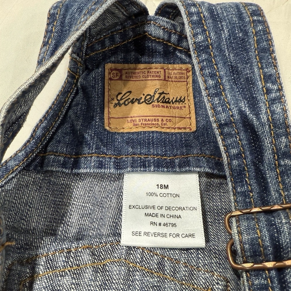 Levi's Strauss Signature Overalls Shortalls Denim Infant Toddler Size 18 Months - Picture 7 of 12